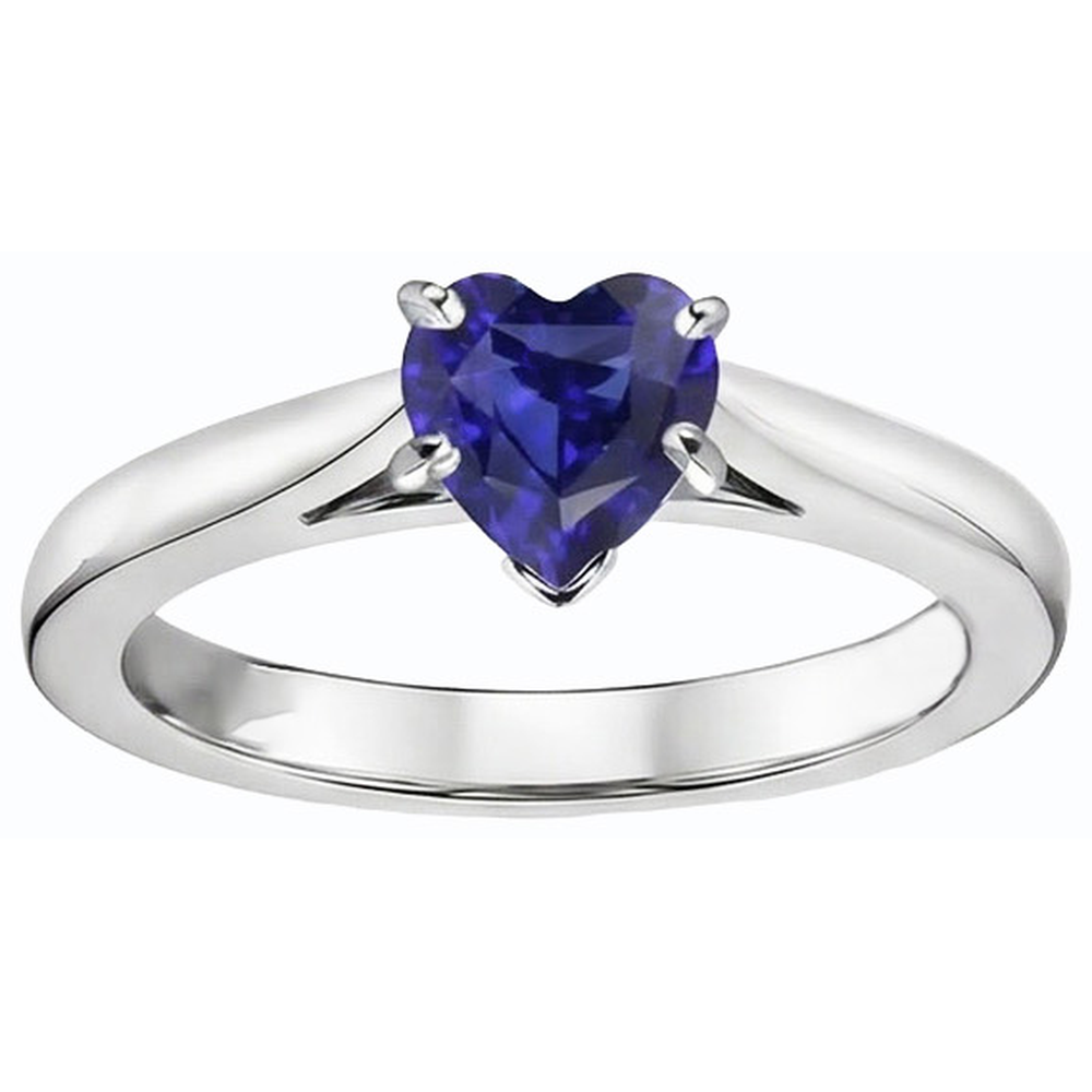 Natural Real ( Not Lab Grown )  Heart Solitaire Ceylon Sapphire Ring Prong Set 1 Carat