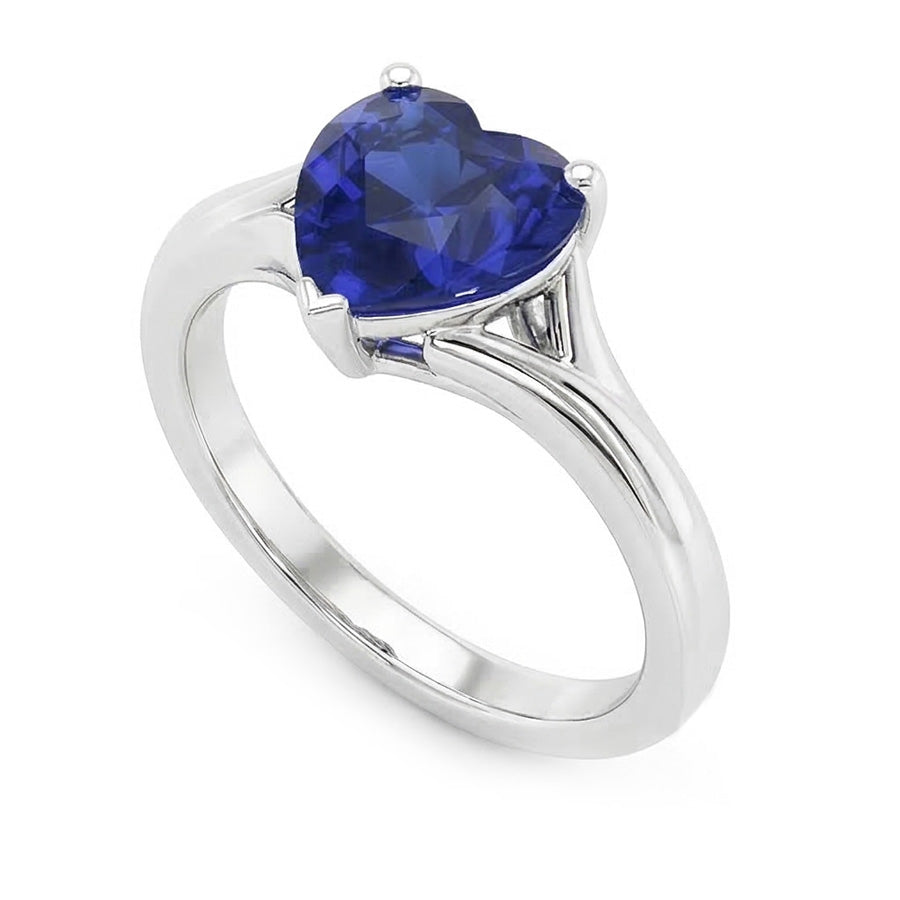 Natural Real ( Not Lab Grown )  Heart Solitaire Gold Sapphire Ring Split Shank 2.50 Carats