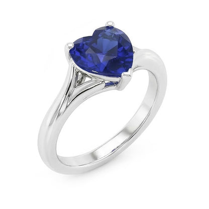 Natural Real ( Not Lab Grown )  Heart Solitaire Gold Sapphire Ring Split Shank 2.50 Carats