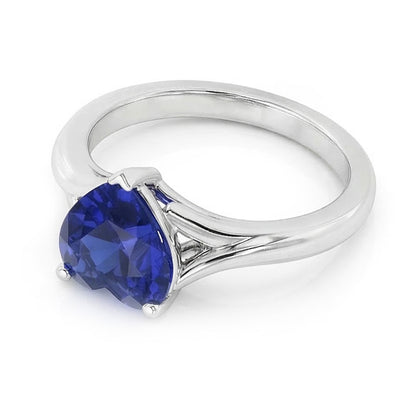 Natural Real ( Not Lab Grown )  Heart Solitaire Gold Sapphire Ring Split Shank 2.50 Carats