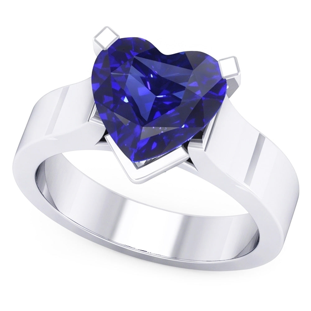 Natural Real ( Not Lab Grown )  Heart Solitaire Ring Ceylon Blue Sapphire 3 Carats Women's Jewelry