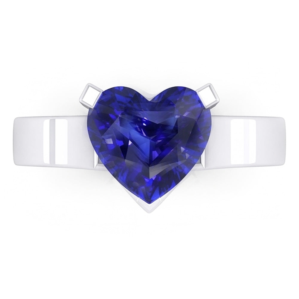 Natural Real ( Not Lab Grown )  Heart Solitaire Ring Ceylon Blue Sapphire 3 Carats Women's Jewelry