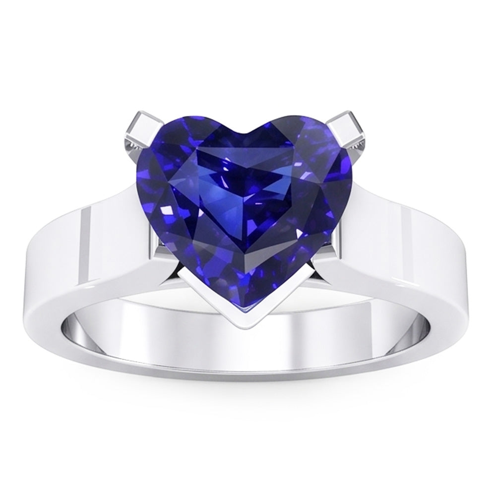 Natural Real ( Not Lab Grown )  Heart Solitaire Ring Ceylon Blue Sapphire 3 Carats Women's Jewelry
