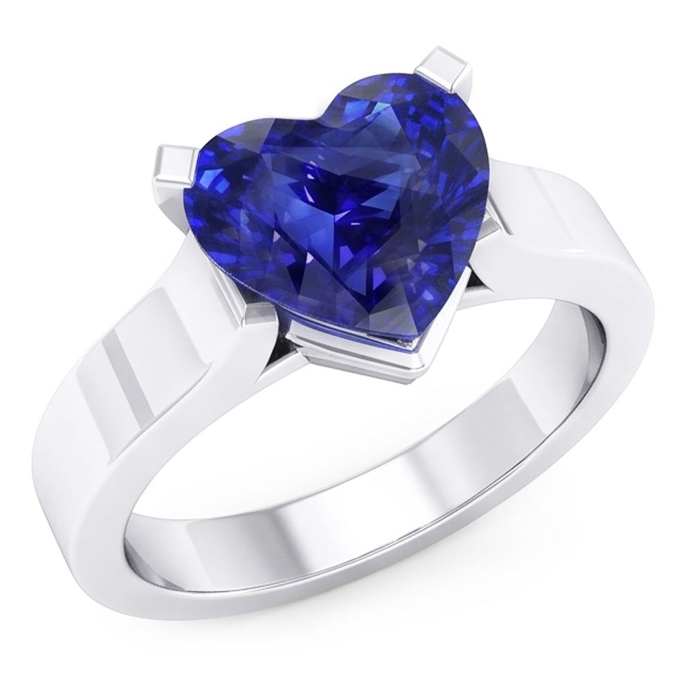 Natural Real ( Not Lab Grown )  Heart Solitaire Ring Ceylon Blue Sapphire 3 Carats Women's Jewelry
