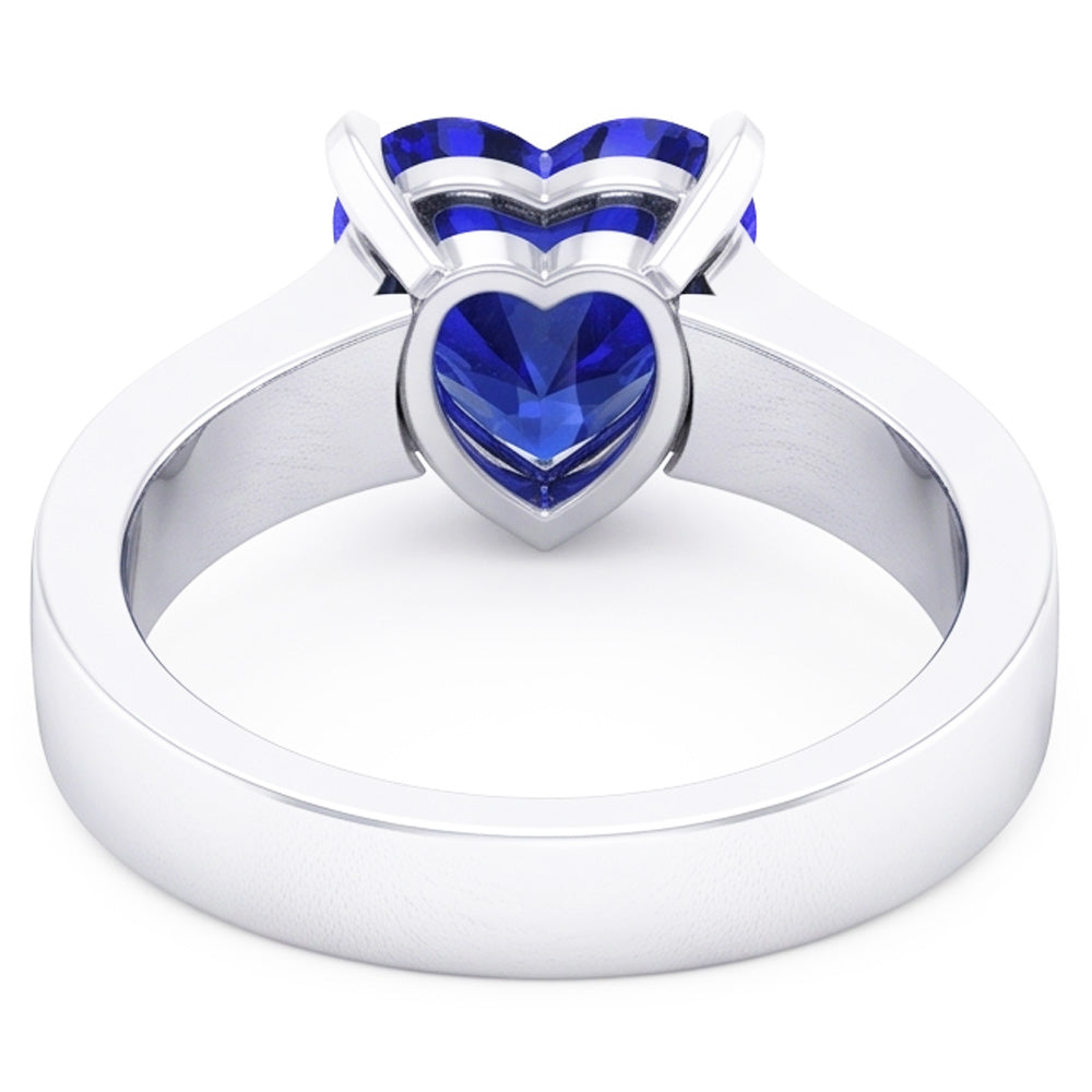 Natural Real ( Not Lab Grown )  Heart Solitaire Ring Ceylon Blue Sapphire 3 Carats Women's Jewelry