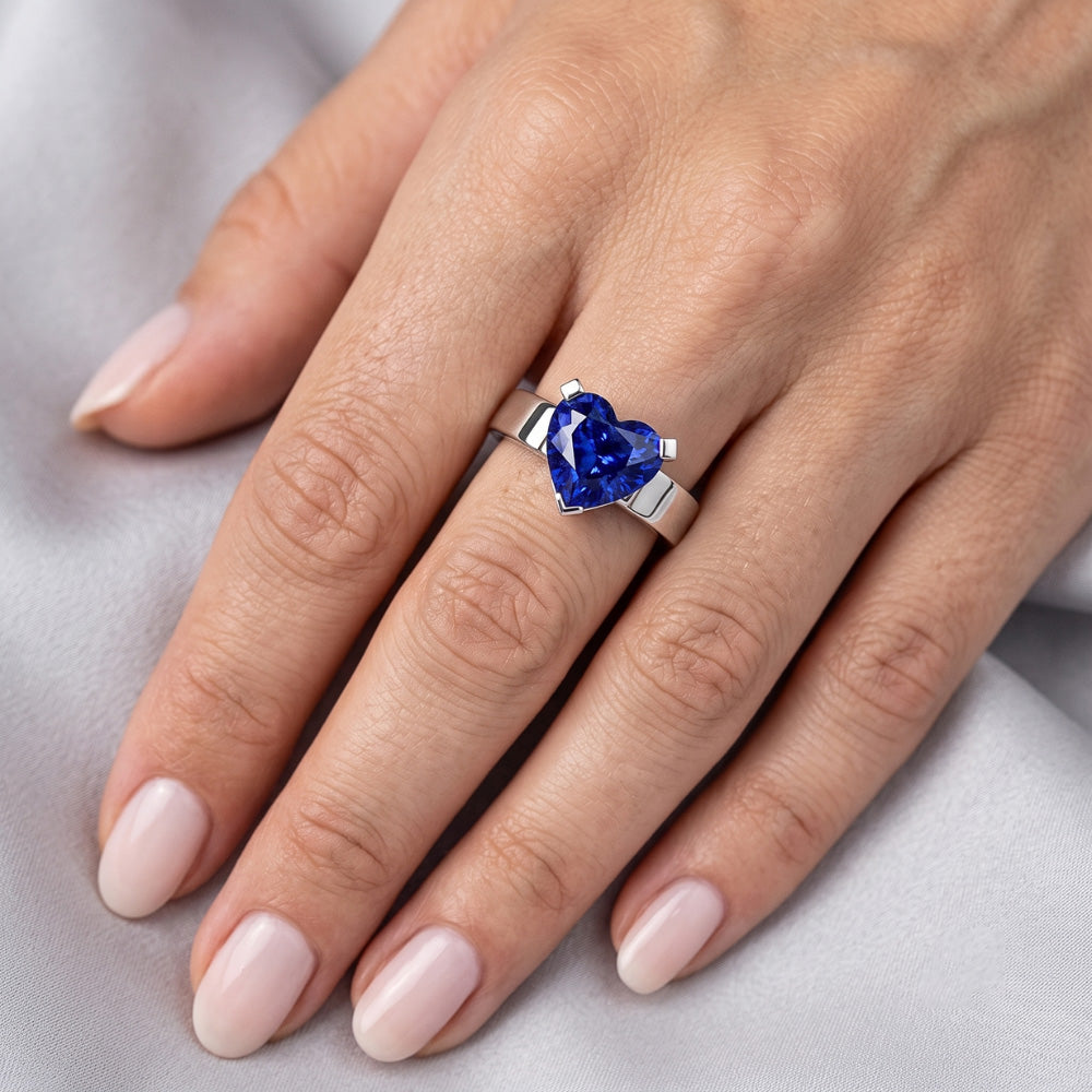 Natural Real ( Not Lab Grown )  Heart Solitaire Ring Ceylon Blue Sapphire 3 Carats Women's Jewelry