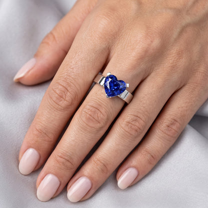 Natural Real ( Not Lab Grown )  Heart Solitaire Ring Ceylon Blue Sapphire 3 Carats Women's Jewelry