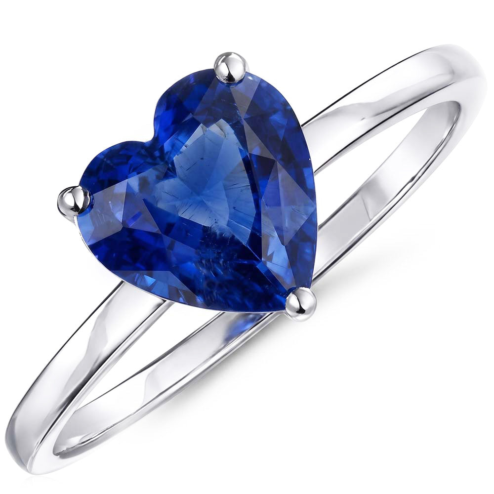 Natural Real ( Not Lab Grown )  Heart Solitaire Sri Lankan Sapphire Ring 2.50 Carats White Gold 14K