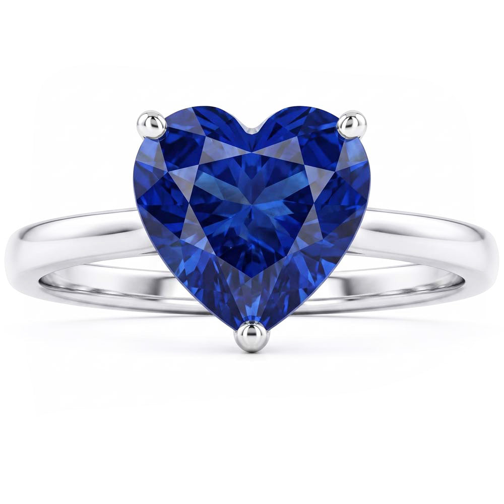 Natural Real ( Not Lab Grown )  Heart Solitaire Sri Lankan Sapphire Ring 2.50 Carats White Gold 14K