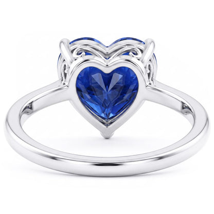 Natural Real ( Not Lab Grown )  Heart Solitaire Sri Lankan Sapphire Ring 2.50 Carats White Gold 14K