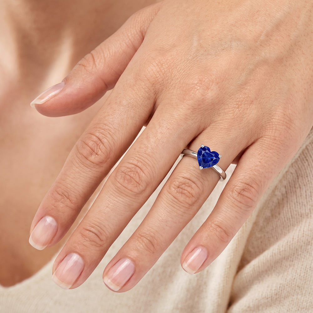 Natural Real ( Not Lab Grown )  Heart Solitaire Sri Lankan Sapphire Ring 2.50 Carats White Gold 14K