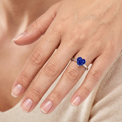 Natural Real ( Not Lab Grown )  Heart Solitaire Sri Lankan Sapphire Ring 2.50 Carats White Gold 14K
