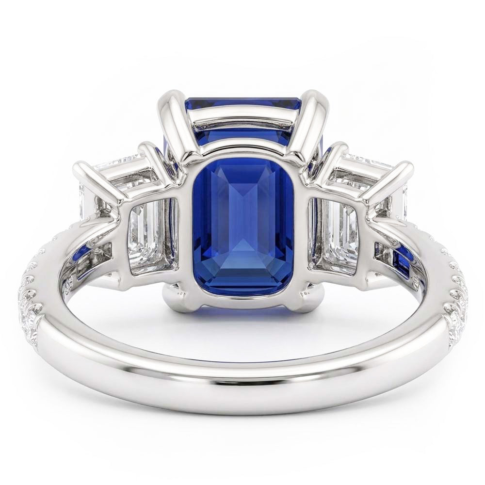 Natural Real ( Not Lab Grown )  Ladies 3 Stone Ring With Accents Emerald Ceylon Sapphire 4 Carats