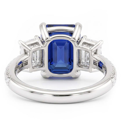 Natural Real ( Not Lab Grown )  Ladies 3 Stone Ring With Accents Emerald Ceylon Sapphire 4 Carats