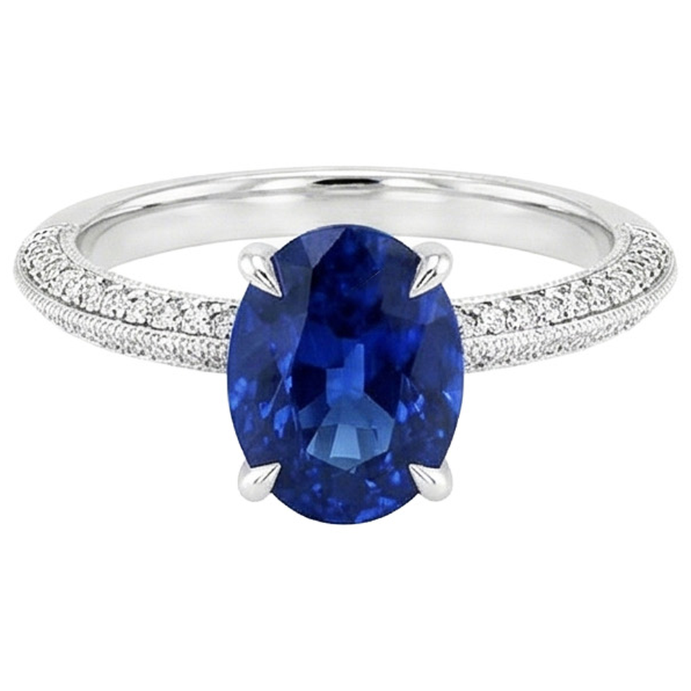 natural round sapphire 5.50ct ring close up detail