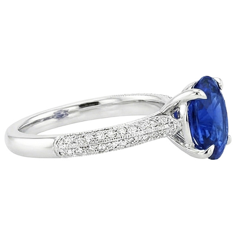 natural round sapphire 5.50ct ring profile view