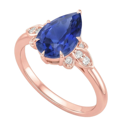 Natural Real ( Not Lab Grown )  Ladies Blue Sapphire Gemstone Ring 4.50 Carats Pear Cut With Accents