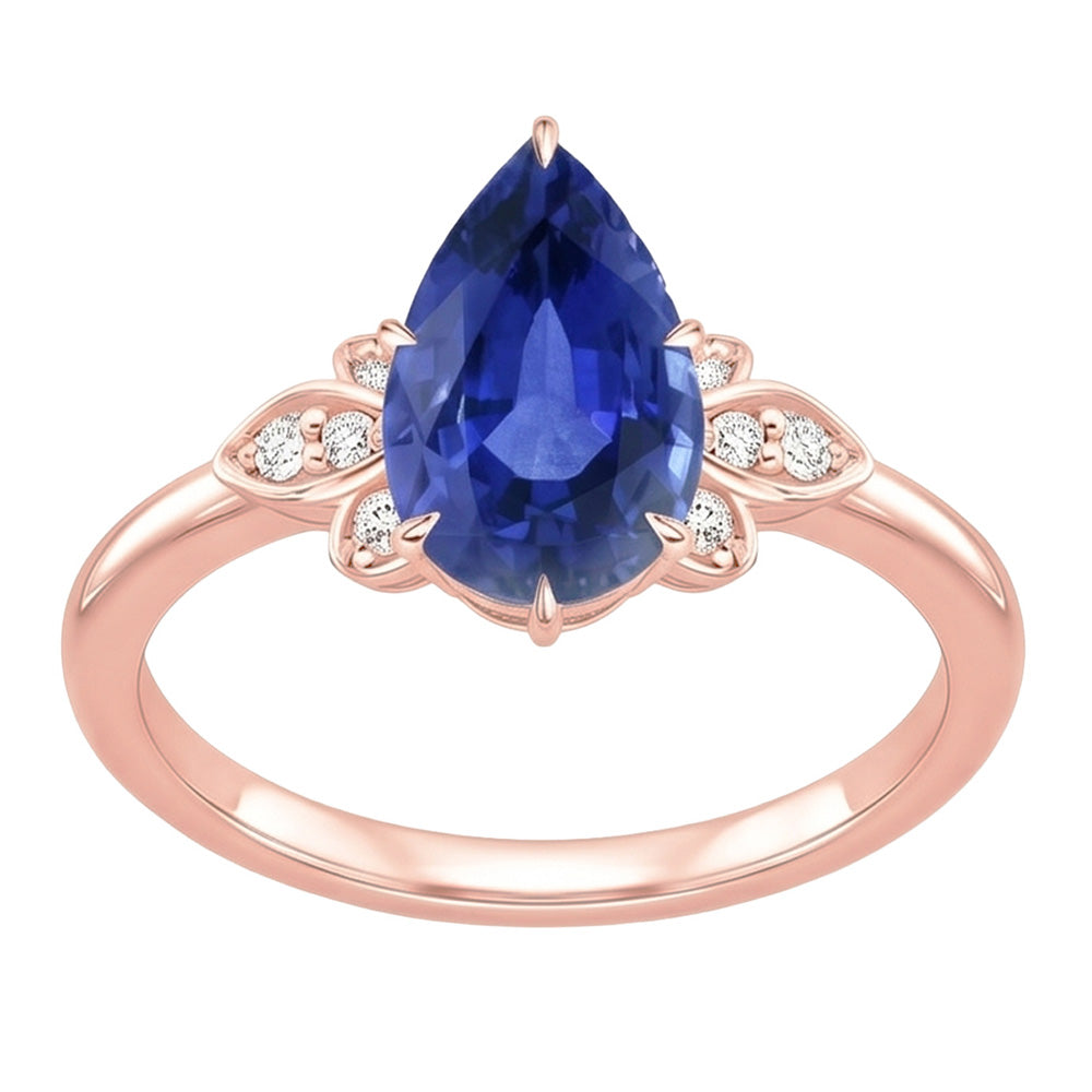 Natural Real ( Not Lab Grown )  Ladies Blue Sapphire Gemstone Ring 4.50 Carats Pear Cut With Accents