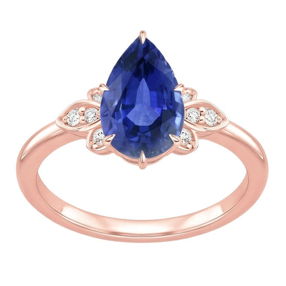 Natural Real ( Not Lab Grown )  Ladies Blue Sapphire Gemstone Ring 4.50 Carats Pear Cut With Accents