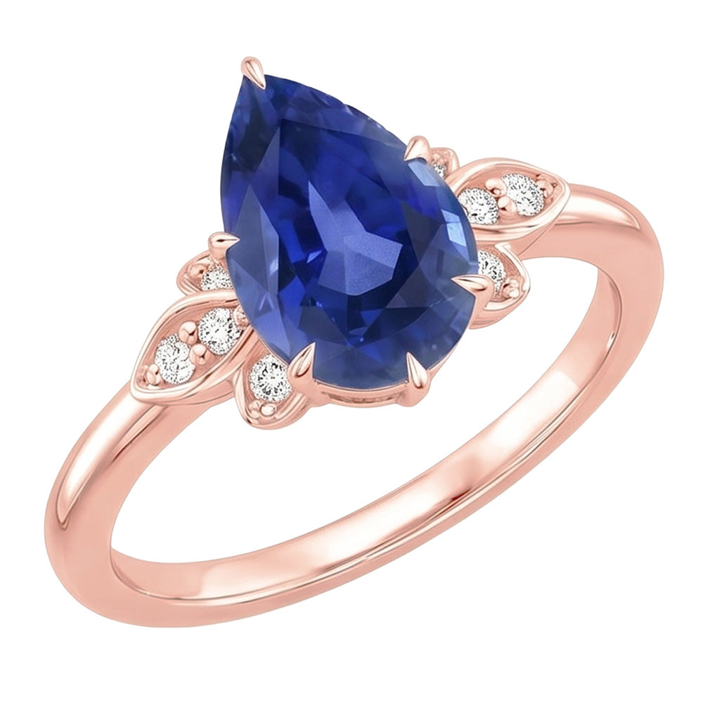 Natural Real ( Not Lab Grown )  Ladies Blue Sapphire Gemstone Ring 4.50 Carats Pear Cut With Accents