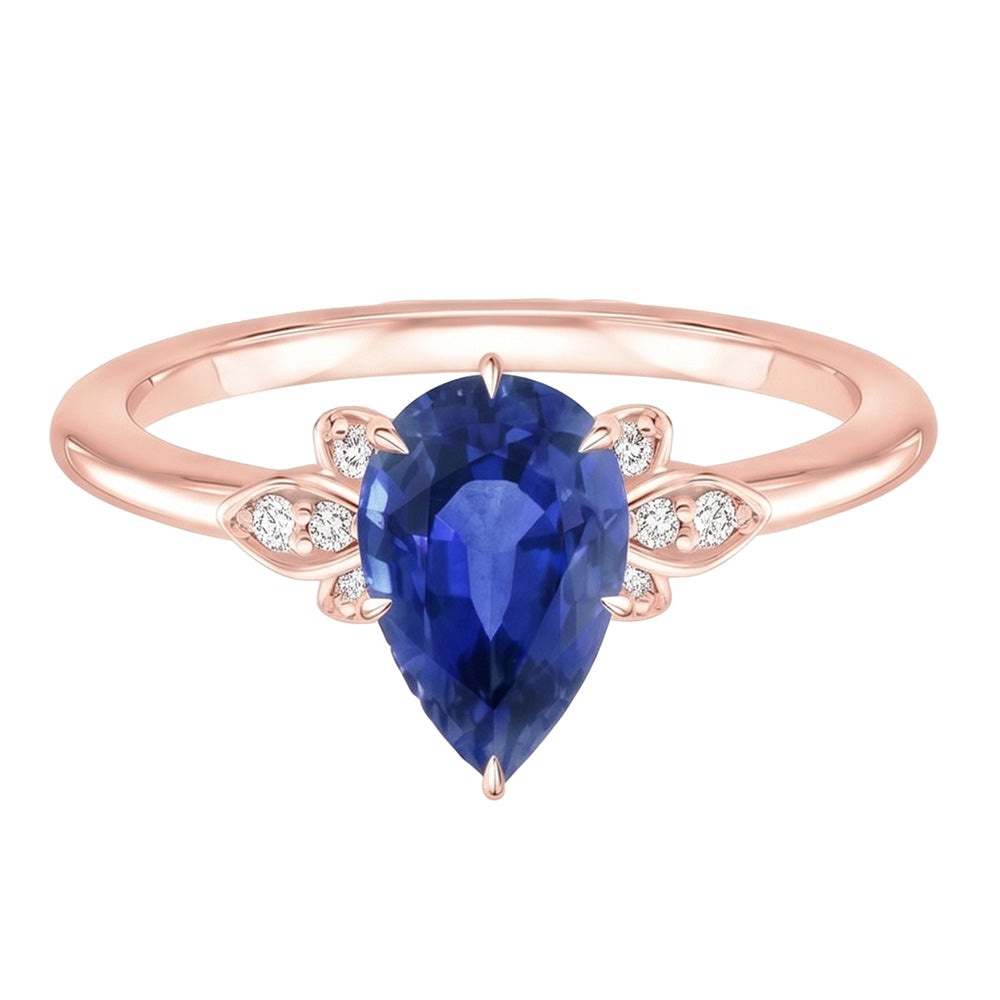 Natural Real ( Not Lab Grown )  Ladies Blue Sapphire Gemstone Ring 4.50 Carats Pear Cut With Accents