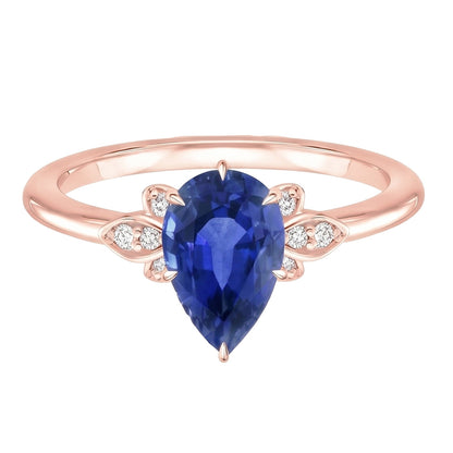 Natural Real ( Not Lab Grown )  Ladies Blue Sapphire Gemstone Ring 4.50 Carats Pear Cut With Accents