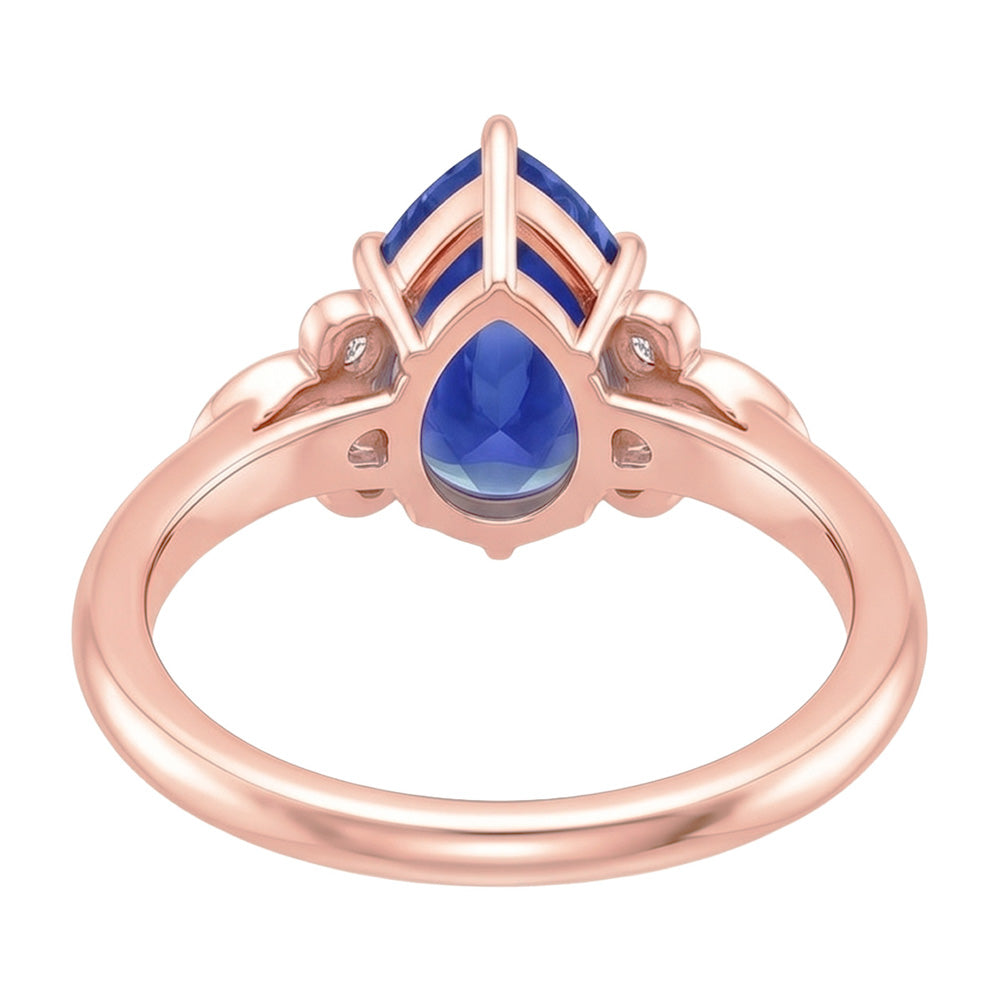 Natural Real ( Not Lab Grown )  Ladies Blue Sapphire Gemstone Ring 4.50 Carats Pear Cut With Accents