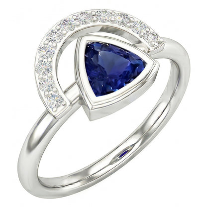 Natural Real ( Not Lab Grown )  Ladies Gemstone Jewelry Trillion Bezel Set Blue Sapphire Ring 2 Carats
