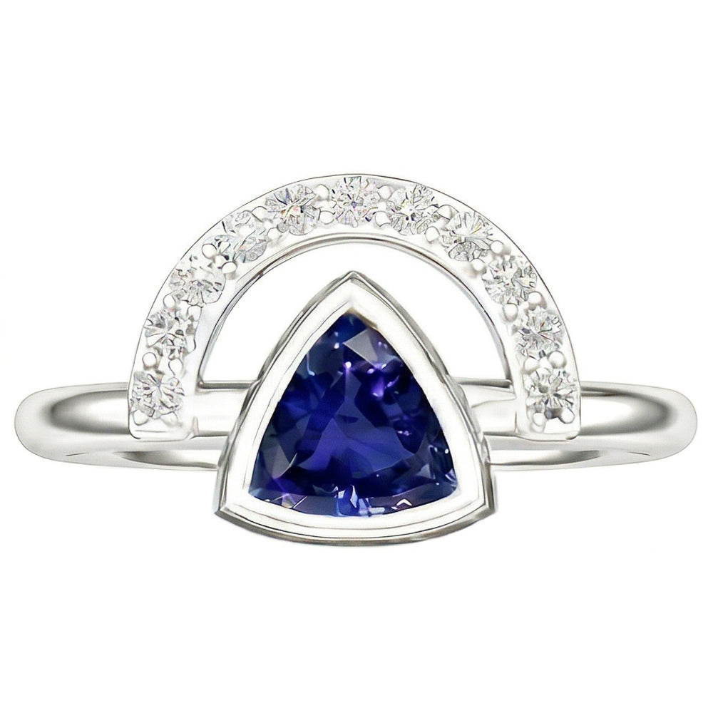 Natural Real ( Not Lab Grown )  Ladies Gemstone Jewelry Trillion Bezel Set Blue Sapphire Ring 2 Carats