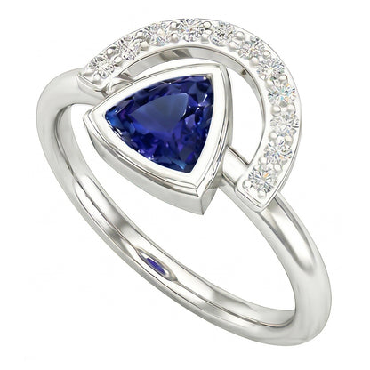 Natural Real ( Not Lab Grown )  Ladies Gemstone Jewelry Trillion Bezel Set Blue Sapphire Ring 2 Carats