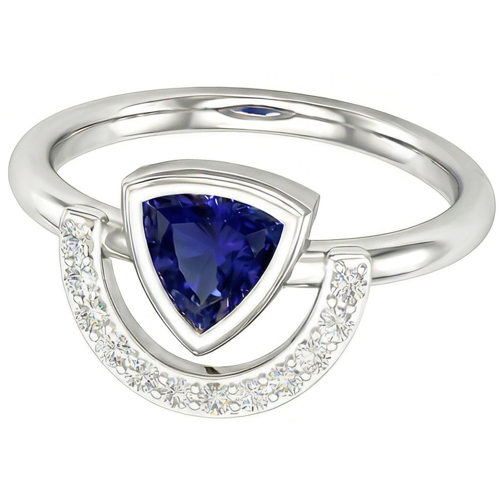 Natural Real ( Not Lab Grown )  Ladies Gemstone Jewelry Trillion Bezel Set Blue Sapphire Ring 2 Carats
