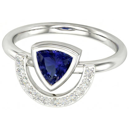 Natural Real ( Not Lab Grown )  Ladies Gemstone Jewelry Trillion Bezel Set Blue Sapphire Ring 2 Carats