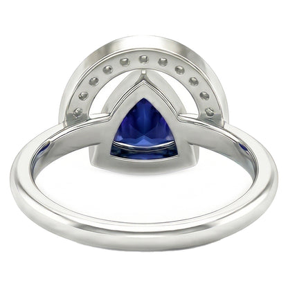 Natural Real ( Not Lab Grown )  Ladies Gemstone Jewelry Trillion Bezel Set Blue Sapphire Ring 2 Carats