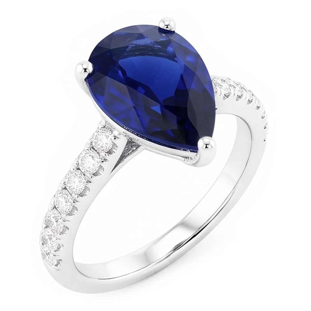 Natural Real ( Not Lab Grown )  Ladies Gemstone Solitaire Ceylon Sapphire Ring With Accents 4 Carats