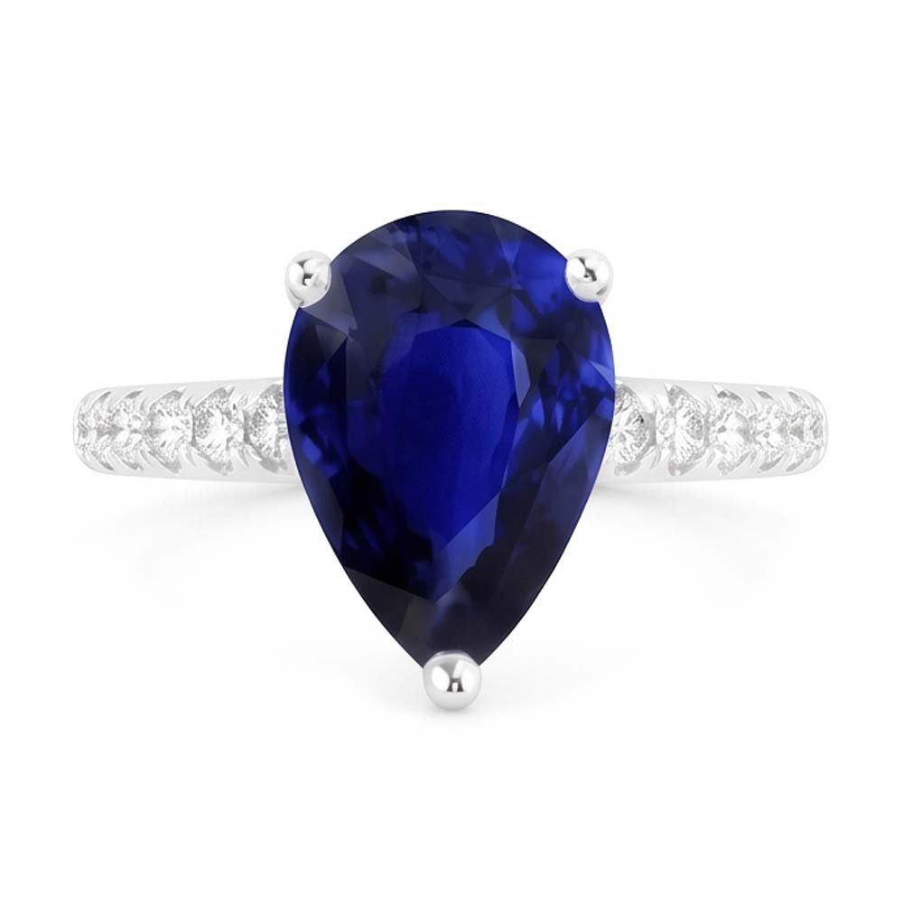 Natural Real ( Not Lab Grown )  Ladies Gemstone Solitaire Ceylon Sapphire Ring With Accents 4 Carats