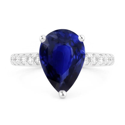 Natural Real ( Not Lab Grown )  Ladies Gemstone Solitaire Ceylon Sapphire Ring With Accents 4 Carats