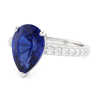 Natural Real ( Not Lab Grown )  Ladies Gemstone Solitaire Ceylon Sapphire Ring With Accents 4 Carats