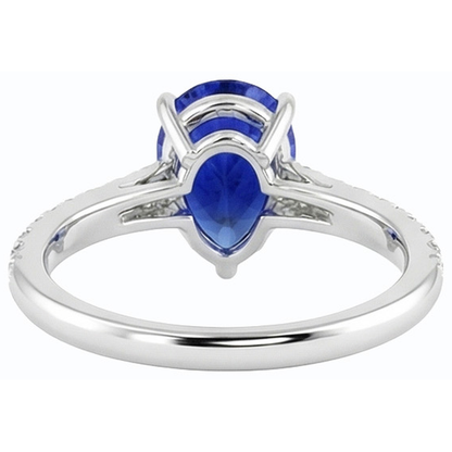 Natural Real ( Not Lab Grown )  Ladies Gemstone Solitaire Ceylon Sapphire Ring With Accents 4 Carats