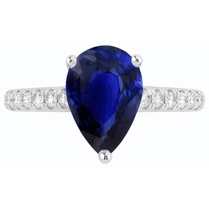 Natural Real ( Not Lab Grown )  Ladies Gemstone Solitaire Ceylon Sapphire Ring With Accents 4 Carats