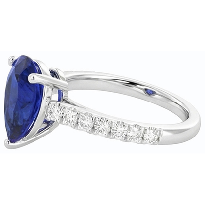 Natural Real ( Not Lab Grown )  Ladies Gemstone Solitaire Ceylon Sapphire Ring With Accents 4 Carats