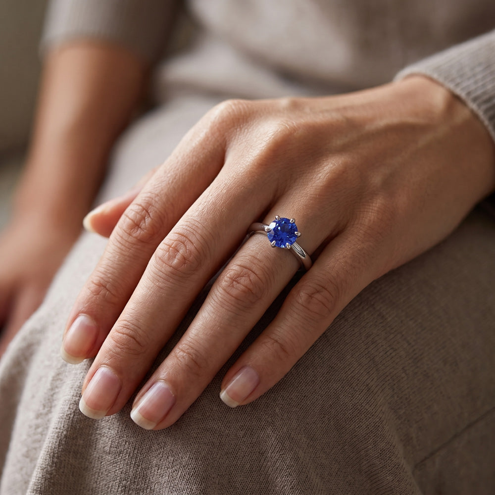 Natural Real ( Not Lab Grown )  Ladies Gold Ring Blue Sapphire Solitaire 1.50 Carats Pinched Shank