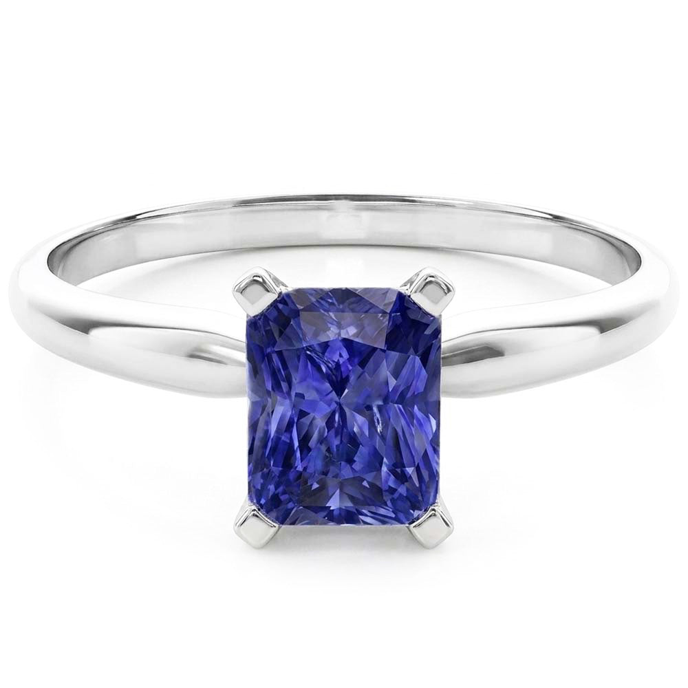 Natural Real ( Not Lab Grown )  Ladies Gold Solitaire Radiant Sri Lankan Sapphire Ring 1.50 Carats