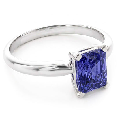 Natural Real ( Not Lab Grown )  Ladies Gold Solitaire Radiant Sri Lankan Sapphire Ring 1.50 Carats