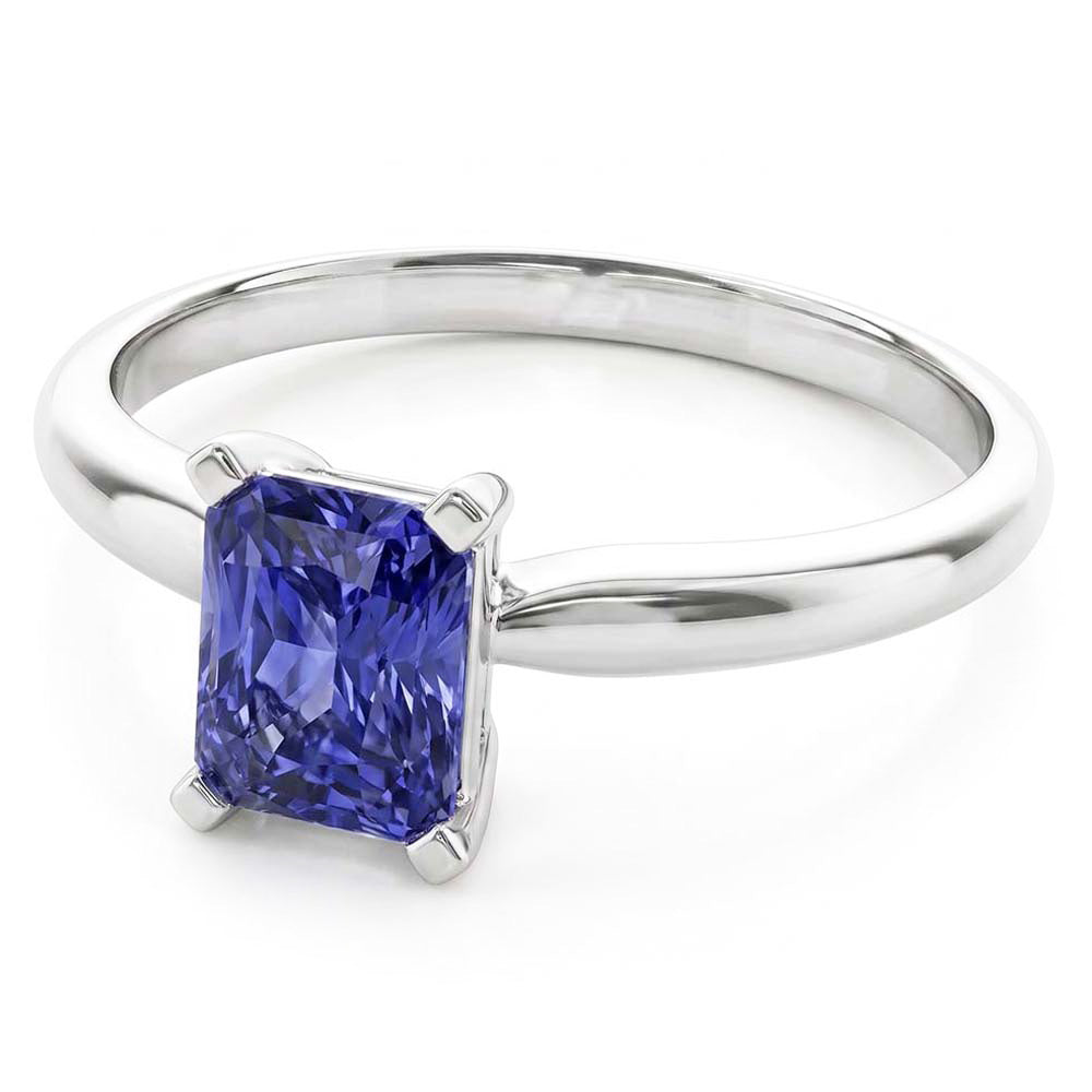 Natural Real ( Not Lab Grown )  Ladies Gold Solitaire Radiant Sri Lankan Sapphire Ring 1.50 Carats
