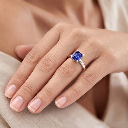 Natural Real ( Not Lab Grown )  Ladies Gold Solitaire Radiant Sri Lankan Sapphire Ring 1.50 Carats