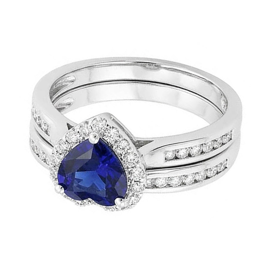 Natural Real ( Not Lab Grown )  Ladies Halo Wedding Ring Set Heart Cut Sri Lankan Sapphire 3.50 Carats