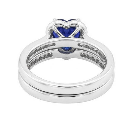 Natural Real ( Not Lab Grown )  Ladies Halo Wedding Ring Set Heart Cut Sri Lankan Sapphire 3.50 Carats