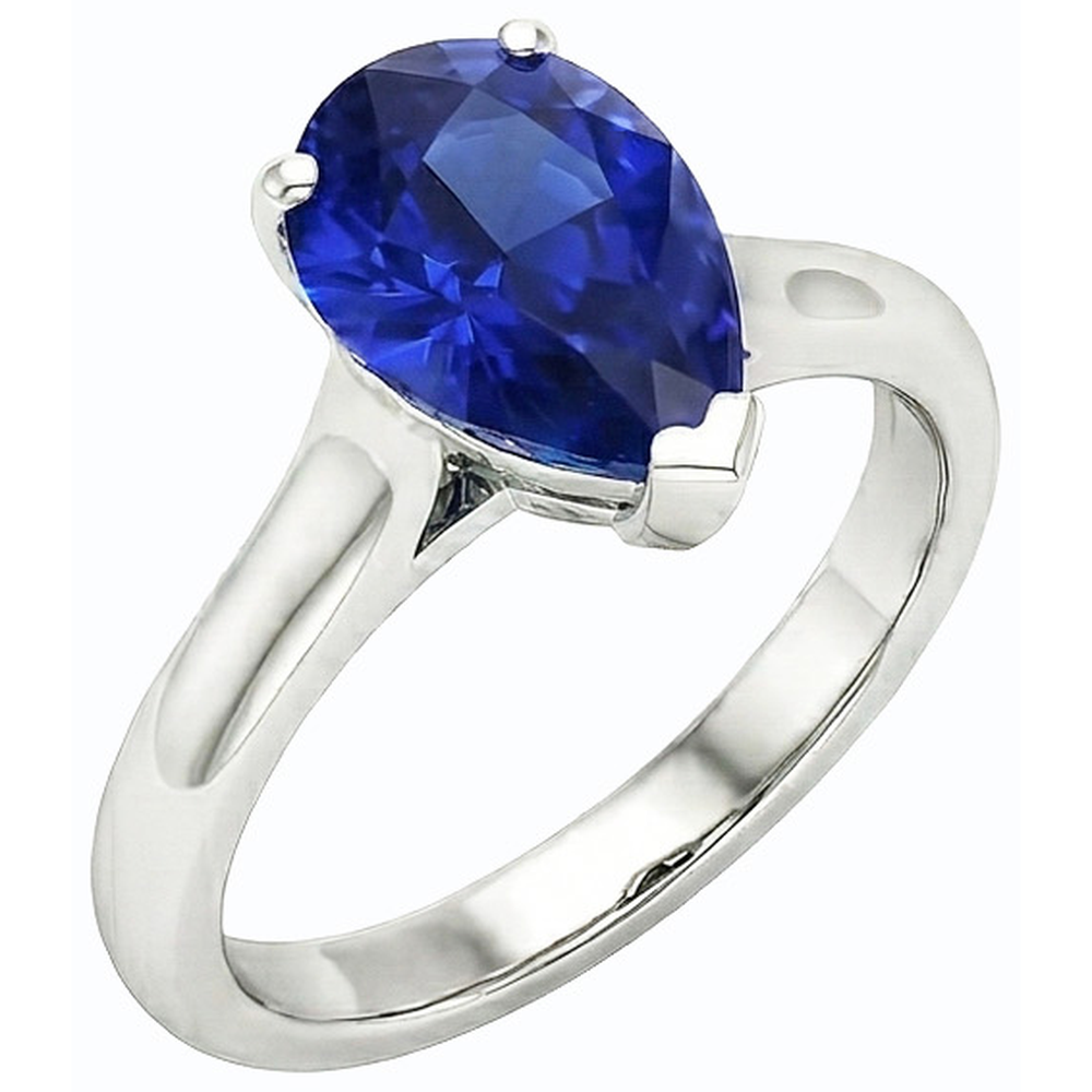 Natural Real ( Not Lab Grown )  Ladies Jewelry Solitaire Pear Cut Ceylon Sapphire Ring 2 Carats