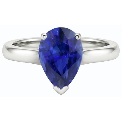 Natural Real ( Not Lab Grown )  Ladies Jewelry Solitaire Pear Cut Ceylon Sapphire Ring 2 Carats