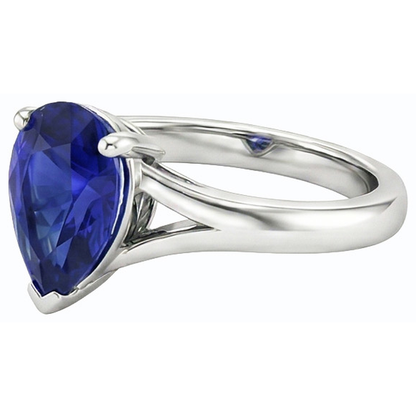 Natural Real ( Not Lab Grown )  Ladies Jewelry Solitaire Pear Cut Ceylon Sapphire Ring 2 Carats